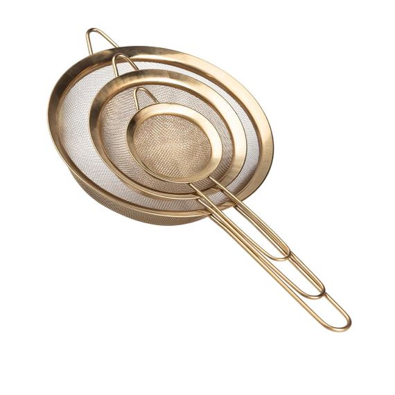 Набір ситечок 3 штуки для чаю, круп і борошна 8,14 і 20 см  з нержавіючої сталі Золотистий HP-19-21 | Зображення 2
