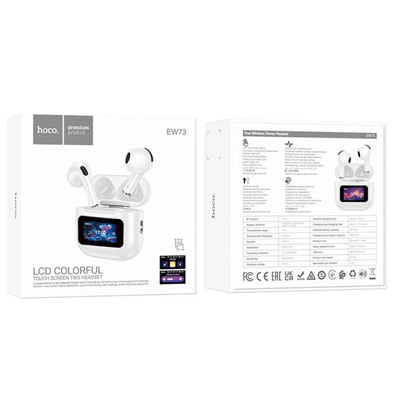 Беспроводные TWS наушники Hoco EW73 Randy with Touch Screen White | Зображення 1