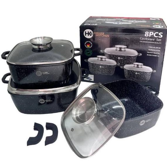Набор казанов квадратных 3шт с крышками + 2 прихватки Higher Kitchen HK-302