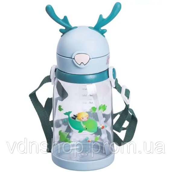 Пляшка для води дитяча 550 мл на ремінці пляшечка з трубочкою для спорту та школи HP-14-44TU