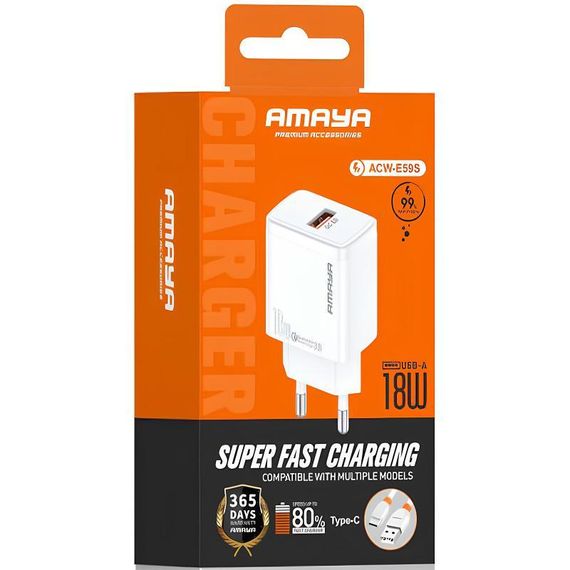 МЗП Amaya E59S QC3.0 18W (1USB-A) White | Зображення 1