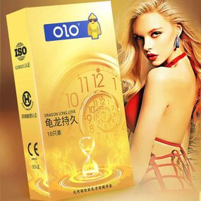 Ароматизовані ультратонкі текстуровані презервативи з гіалуроновою кислотою і пролонгуючим ефектом OLO - Dragon Long Love, 10 шт.