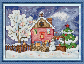 Набір для вишивання хрестиком за нанесеною на канву схемою "Christmas House".AIDA 14CT printed, 36*28 см