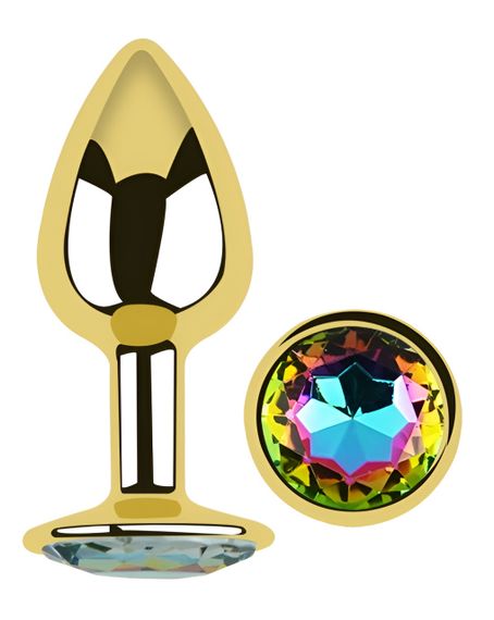 Анальна пробка з кристалом EGZO - Gold Round Plug Rainbow size S Sex Aura | Зображення 1