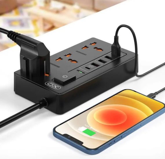 Сетевой удлинитель фильтр XO WL06 1,8 м 3 розетки 4 USB Черный | Зображення 3