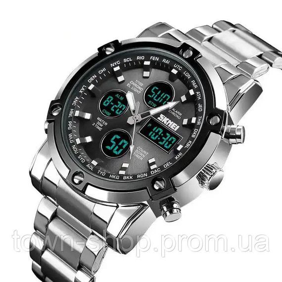 Часы наручные мужские SKMEI 1389SIBK SILVER-BLACK, модные мужские часы. Цвет: серебряный + черный | Зображення 3