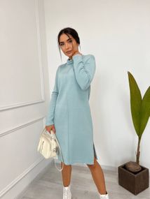 Женское теплое платье миди из двухсторонней ангоры VE004 размер 40/42, цвет бирюзовый