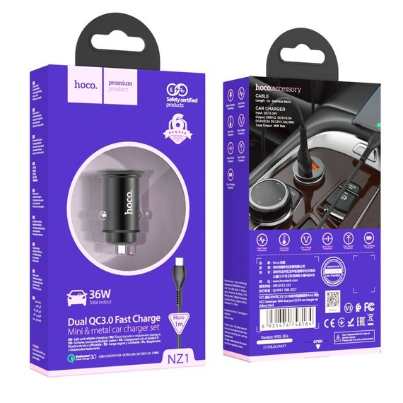 Автозарядний пристрій Hoco NZ1 36W QC3.0 Micro | Зображення 1