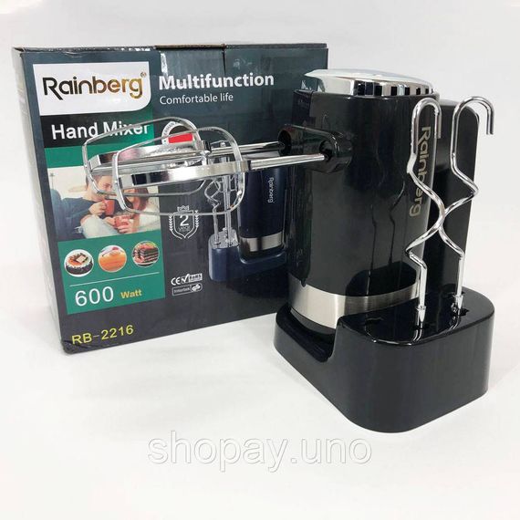 Миксер ручной Rainberg RB-2216 (5 скоростей, 2 насадки и подставка) 600W, мощный миксер блендер ручной WJ-86 | Зображення 6