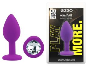 Анальна пробка EGZO Silicone Purple S, гладка силіконова фіолетова грибоподібна модель Sex Aura