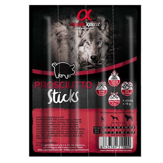 Ласощі для собак Alpha Spirit Prosciutto Sticks for Dogs з прошуто 4 шт х 10 гр
