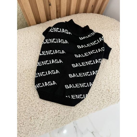 Брендовый свитер для собак Balenciaga двухслойная вязка, с надписями по бокам, черный