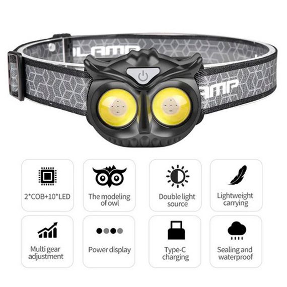 Ліхтар налобний WT208 2COB, білий, червоний, Налібний ліхтарик з usb зарядкою, Водонепроникний ліхтарик | Зображення 6