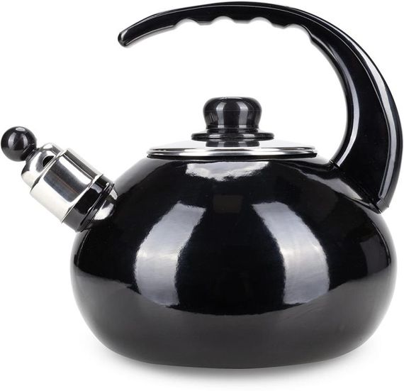 Чайник емальований Kamille "Boiling Water" 2.5л зі свистком, чорний глянець