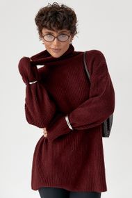 Тепла в'язана туніка в рубчик - бордо цвет, ONE SIZE (є розміри)
