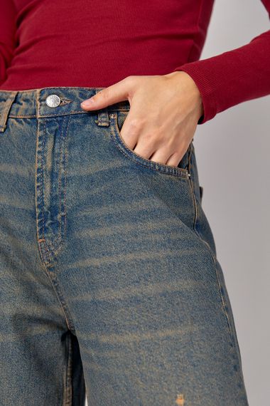 Жіночі джинси wide leg з рваними елементами - синій цвет, 36р (є розміри) | Зображення 3