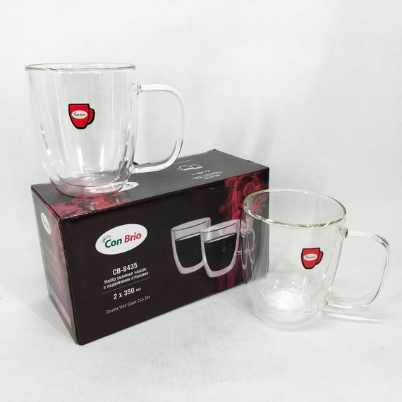 Скляні чашки для напоїв з подвійними стінками Con Brio СВ-8435-2, 2шт, 350мл, Чашки для кави подвійні LC-28 | Зображення 5