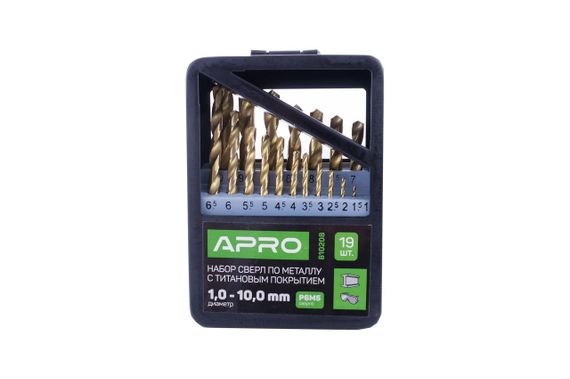 Набор сверл по металлу Apro - 19 шт. (1-10 мм) титан (810208)