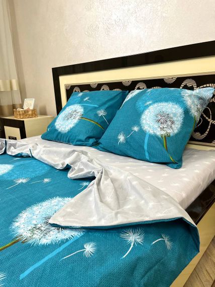 Комплект постельного белья Soft двуспальный 180х220 см цветы одуванчики морская волна | Зображення 1