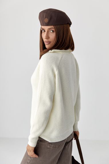 В'язаний кардиган із коміром на блискавці - молочний цвет, ONE SIZE (є розміри) | Зображення 1