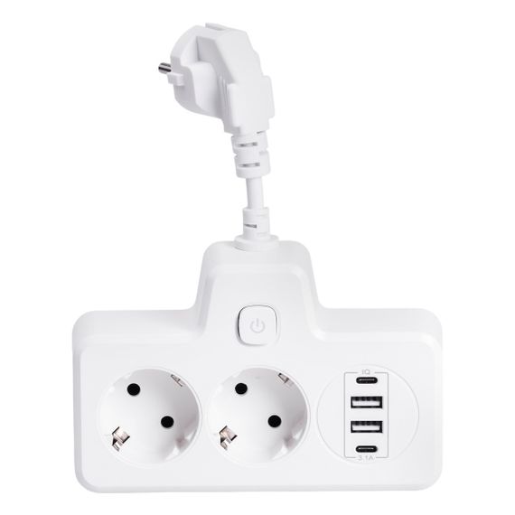 Мережевий фільтр на 2 євро розетки з 2 USB та 2 Type-C білий HP-5-17