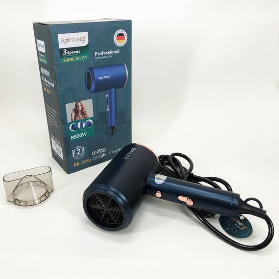 Фен Rainberg RB-2212 8800 W з регуляцією температури та швидкості для сушіння та укладання волосся. VN-549 Колір: синій