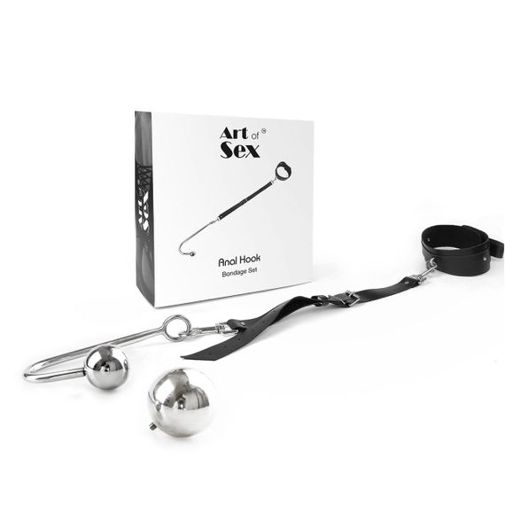 Анальный крюк 4 с ошейником из натуральной кожи Art of Sex - Anal hook, Черный | Зображення 1