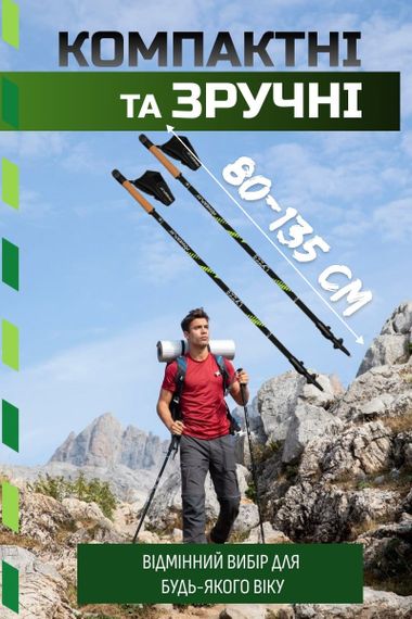 Палиці для скандинавської ходьби PowerPlay 9111 Lykke Green 80-135 см (пара)  + 2-ві пари чобітків + чохол | Зображення 1