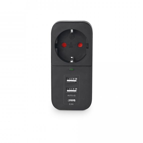 Сетевой адаптер с 2USB + USB-C и заземлением VIDEX ONCORD VF-AD1G2U1C-B Black | Зображення 2