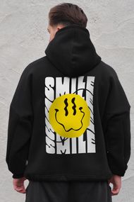 Оверсайз худі толстовка на флісі з капюшоном та принтом Without Smile Black