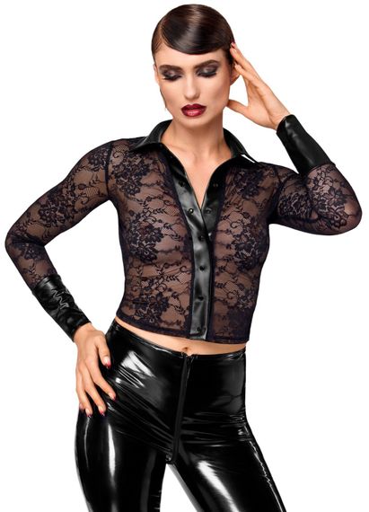 Блуза Noir Handmade F377 Noirelle Lace Button-up Shirt XS, Чорний | Зображення 2
