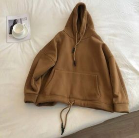 Женское теплое худи оверсайз на флисе внизу с затяжками цвет мокко, размер 42/46  BF745