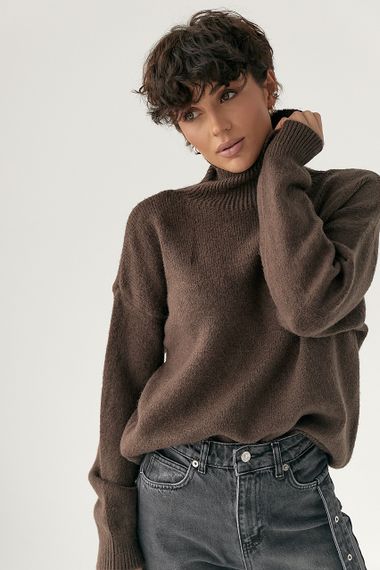 В'язаний теплий базовий гольф - коричневий цвет, ONE SIZE (є розміри)