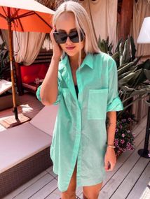 Женская тонкая летняя пляжная рубашка с длинным рукавом LK10151 размер 42/46 цвет мятный