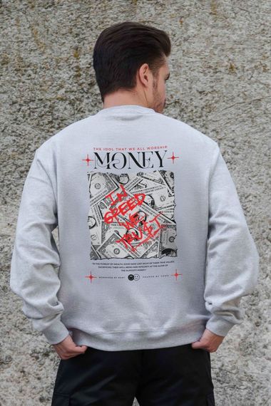 Утеплений оверсайз світшот на флісі з принтом Without Money Grafity Gray