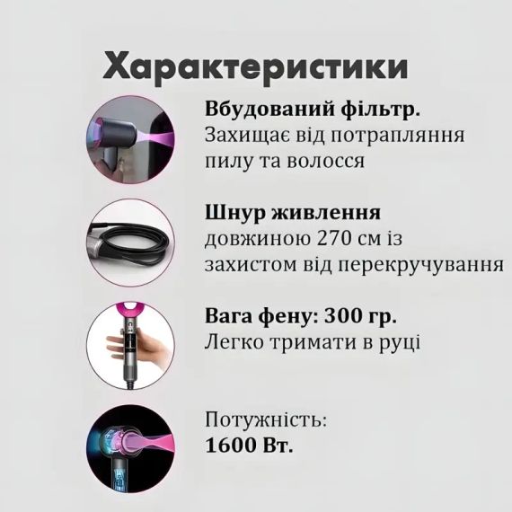 Фен для волос Super Hair Dryer, 1600 Вт, с турбо режимом и ионизацией | Зображення 7