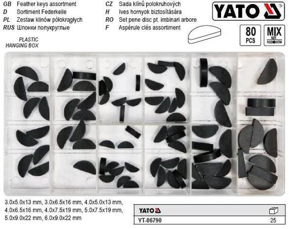 Шпонки півкруглі різних розмірів YATO; наб. 80 шт.