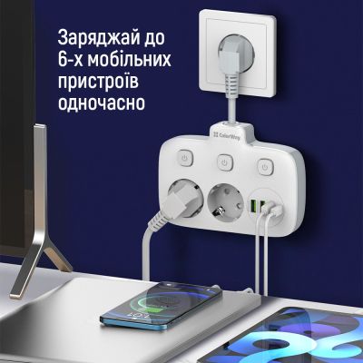 Мережевий фільтр живлення ColorWay CW-CHE24PDW 2 розетки/4USB (CW-CHE24PDW) (CW-CHE24PDW) | Зображення 9