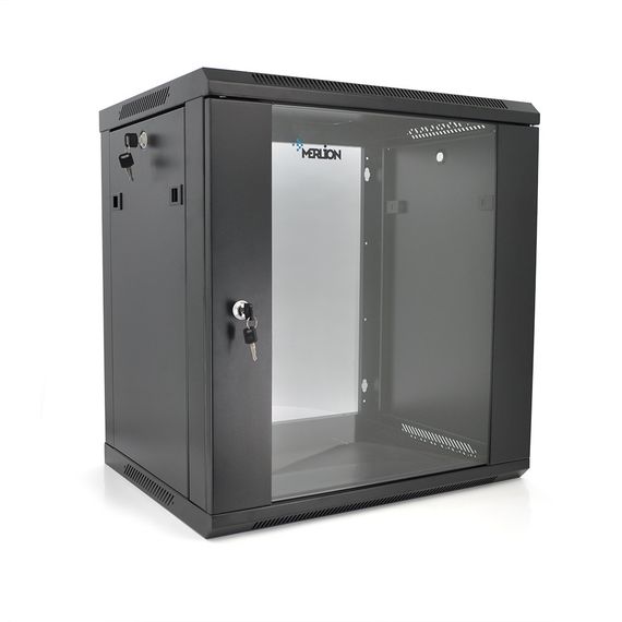 Шафа Merlion 12U, 600x450x634 (ШxГxВ)мм загартоване скло, чорна, сталь 1