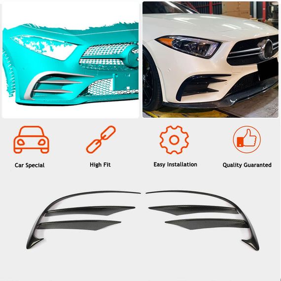 Накладки на передній бампер (для AMG-Line 2018-2020, Карбон) для Mercedes CLS C257 2018- рр | Зображення 1