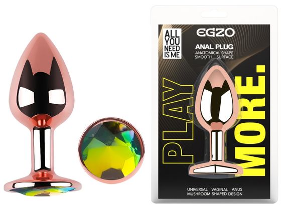 Анальна пробка з кристалом EGZO - Rose Gold Round Plug Rainbow size M Sex Aura