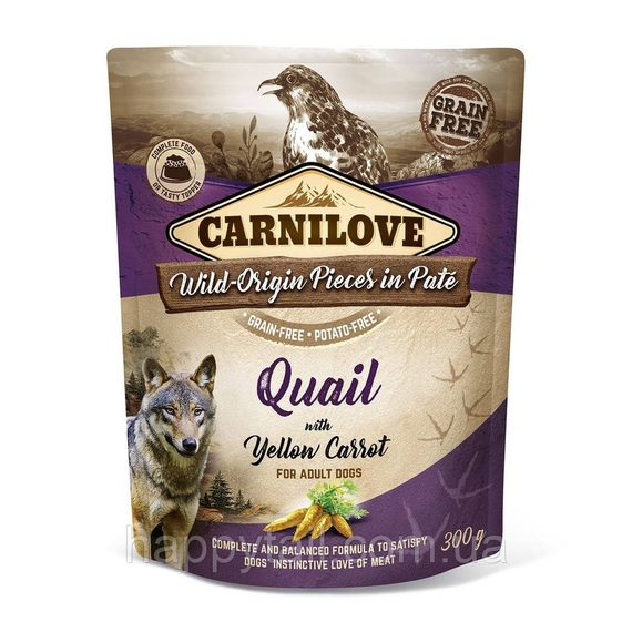 Корм влажный Carnilove Paté Wild Quail with Yellow Carrot пауч для собак с перепелкой и морковью 300 г