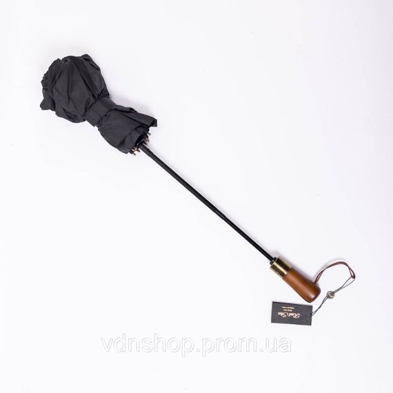 Парасолька автоматична з дерев'яною ручкою класична з поліестеру діаметр 116 см Чорна HP-23-8B | Зображення 2