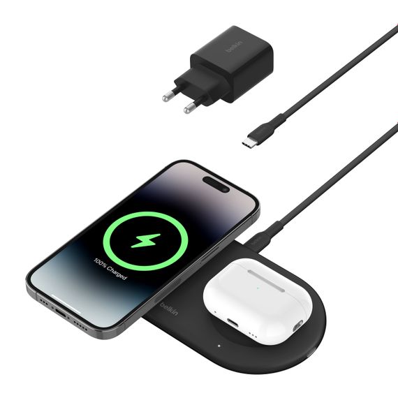 Зарядний пристрій Belkin бездротовий 2в1 15Вт Pad Qi2, чорний (WIZ021VFBK) | Зображення 2