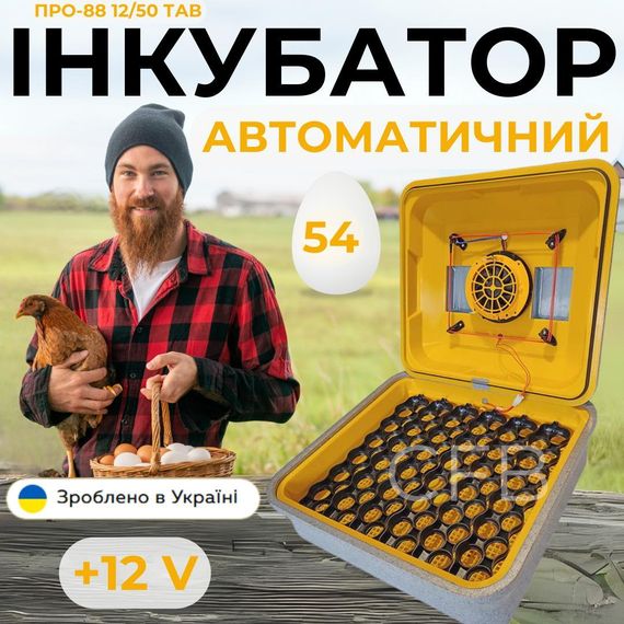 Автоматичний інкубатор для курячих яєць Теплуша ПРО-88 12/50 ТАВ ТЕНовий з живленням 2в1 12В та 220В