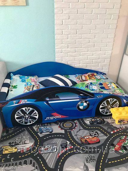Ліжко машинка серія Еліт модель BMW синій зі спортивним матрацом і подушкою | Зображення 2