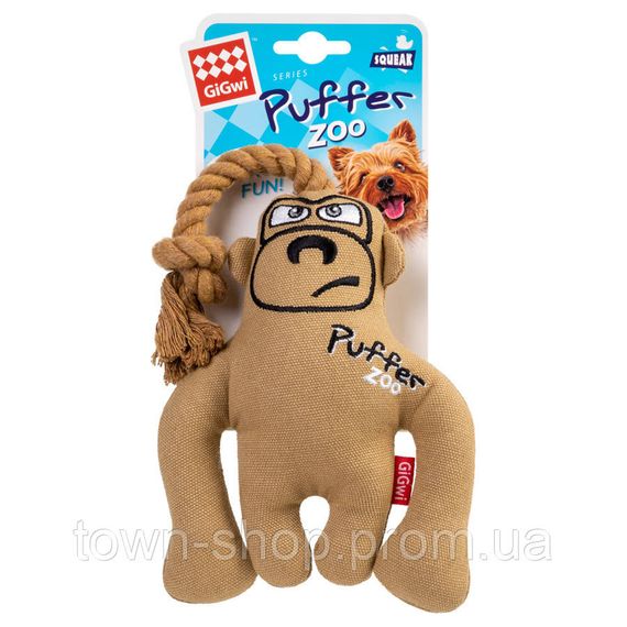 Игрушка для собак Обезьяна с пищалкой GiGwi Puffer zoo, текстиль, веревкаа, 31 см | Зображення 1