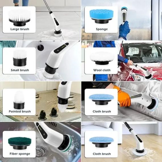 Електрична щітка для прибирання Cleaning Brush, набір 9 в 1, біла, товари для дому | Зображення 5