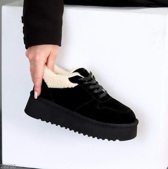 Чорні кросівки уггі натуральна замша + бежеве хутро Тедді | Зображення 8