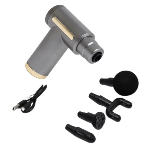 Массажер мышечный ручной Massage Gun Аккумуляторный перкуссионный Массажный 4 насадки для рук ног шеи | Зображення 4
